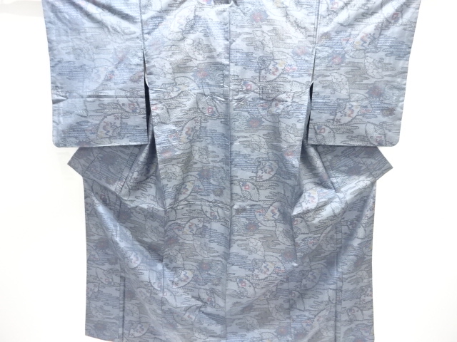 JAPANESE KIMONO / DORO OSHIMA TSUMUGI / WOVEN EGASUMI & FOLDING FAN 